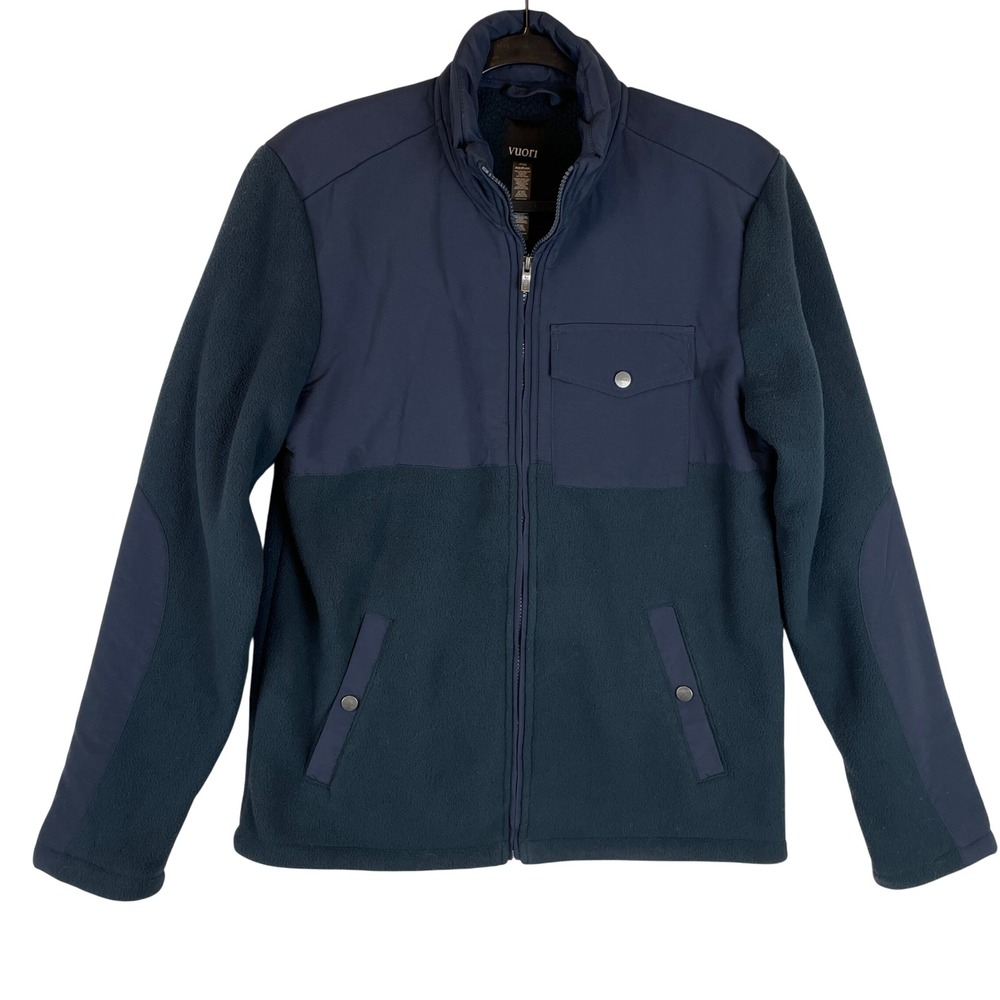 Vuori Highland Fleece Jacket Mens Medium Navy Blue Full Zip Mixed Media V537